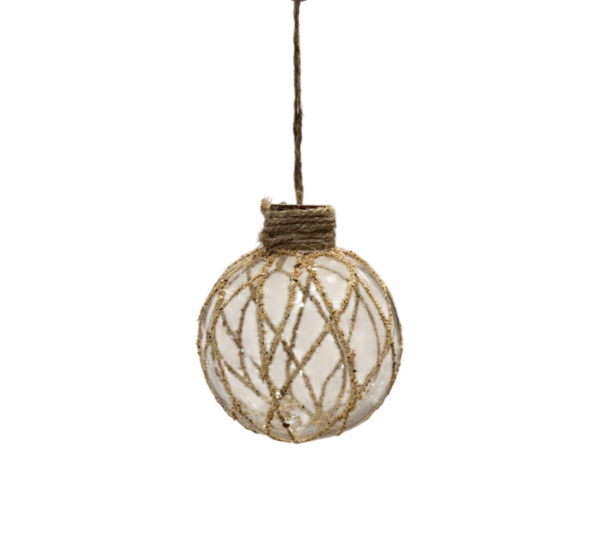 Rustic Twine Lattice Glass Bauble – 8cm