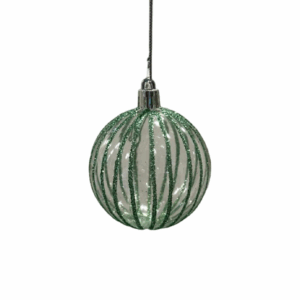 Green Glitter Stripe Glass Bauble – 6cm