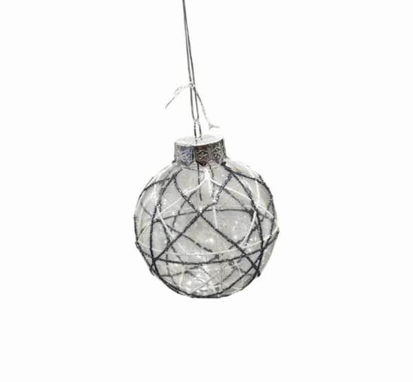 Silver Glitter Crisscross Bauble – 8cm