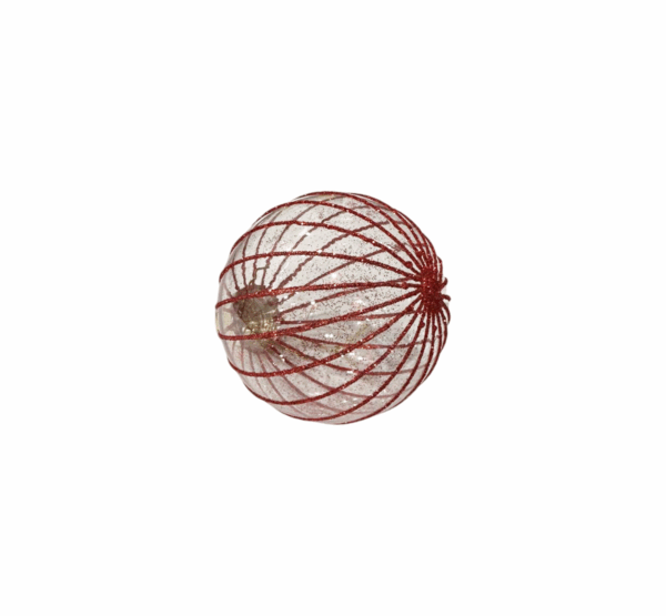 Red Glitter Stripe Glass Bauble – 8cm