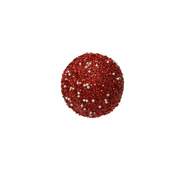 Red Beaded Bauble with Pearl Accents – 8cm