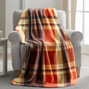 Cozy Orange, Brown & Beige Plaid Flannel Throw Blanket