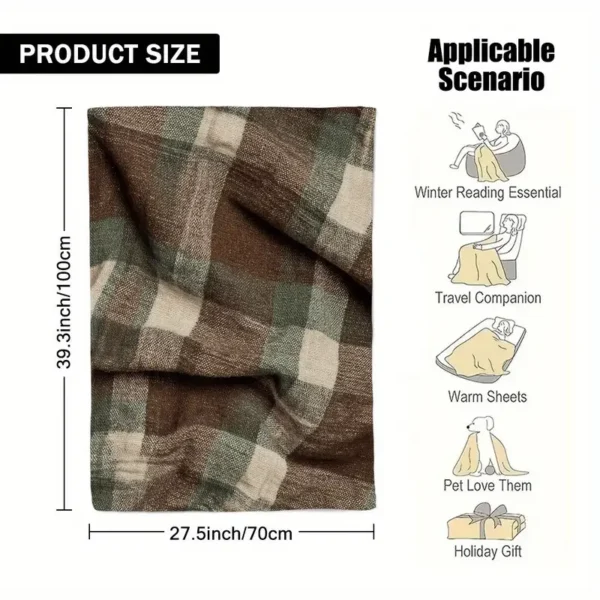 Brown & Green Check Throw Blanket – Cosy Rustic Sofa & Bed Throw