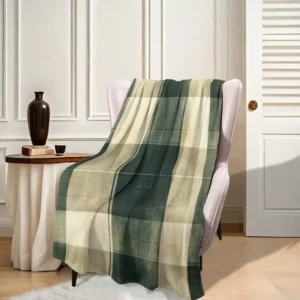 GREEN AND CREAM CHECKED BLANKET THROW