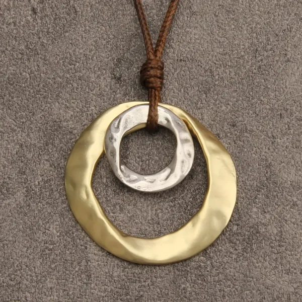 Boho Irregular Circle Pendant Necklace – Gold & Silver Tone Statement Jewelry