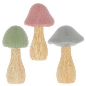 Mini Ceramic & Wooden Mushroom Ornaments – Pastel Colours (8.5cm)