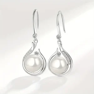 op Elegant Silver Pearl Drop Earrings
