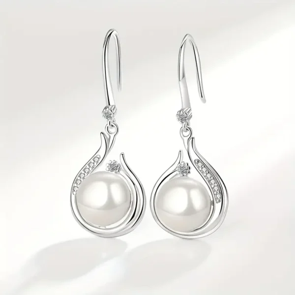 op Elegant Silver Pearl Drop Earrings