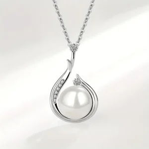 Elegant Silver Pearl Pendant Necklace – Classic Bridal & Evening Jewelry