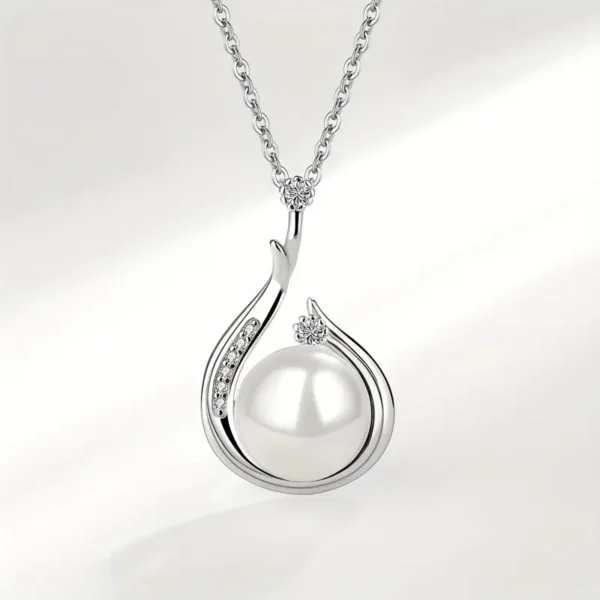 Elegant Silver Pearl Pendant Necklace – Classic Bridal & Evening Jewelry