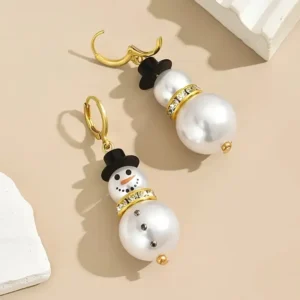 Snowman Pearl Drop Earrings