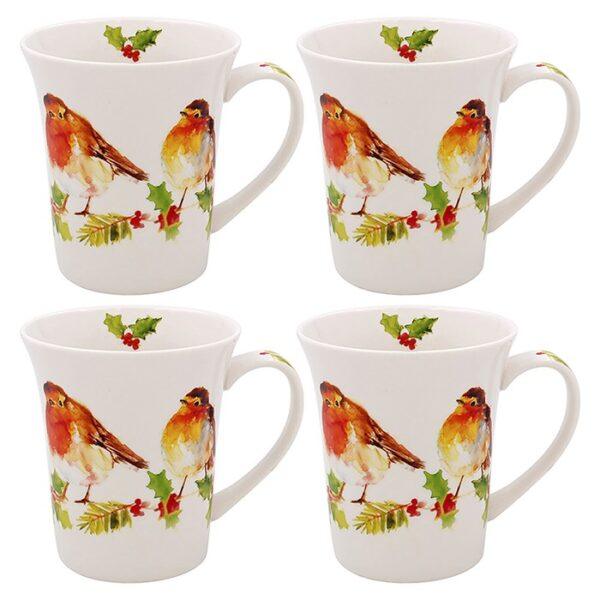 Winter Robins Mugs – Set of 4