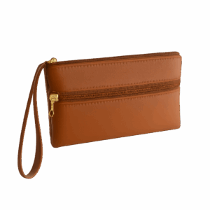 brown Women’s Double Zipper PU Leather Clutch Bag
