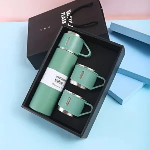 Stainless Steel Vacuum Flask Gift Set – 500ml Bottle with 2 Travel Cups