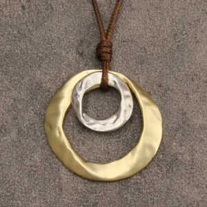 Geometric Two-Tone Circle Pendant Necklace