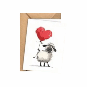 Sheep with Heart Balloon Greeting Card (Blank Inside)