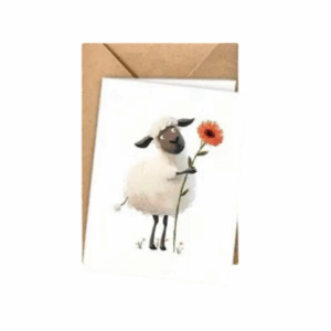 Sheep with Flower Greeting Card (Blank Inside)