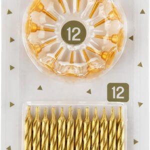Spiral Cake Candles Metallic Gold 12 Candles and 12 Holders