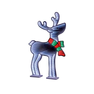 Premier 59.5cm LED Infinity Mirror Reindeer with red and green scarf, featuring a 3D optical illusion light effect for modern Christmas decoration.
