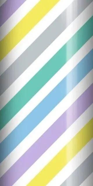 3m roll of pastel striped wrapping paper with diagonal soft coloured stripes.