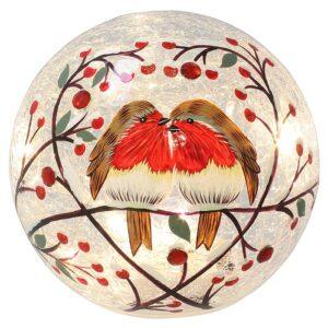 Xmas Crackle LED Ball Robin Small Heart
