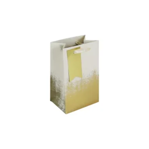 Cream and gold distressed perfume gift bag with ribbon handles and matching tag, perfect for small luxury gifts like perfume or candles.