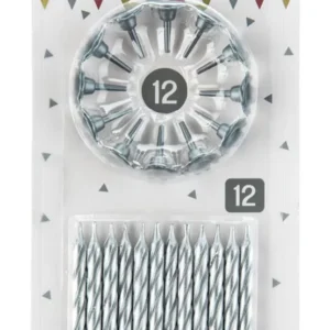 Metallic Silver 12 Candles And 12 Holders