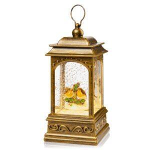 Robin water spinner lantern, Premier Christmas lantern, light up robin decoration, gold festive lantern, Christmas water globe, LED glitter lantern