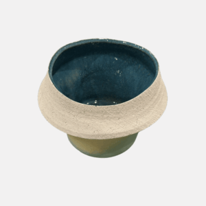 Handcrafted Ceramic Vase with Blue Glazed Interior – Stone Finish