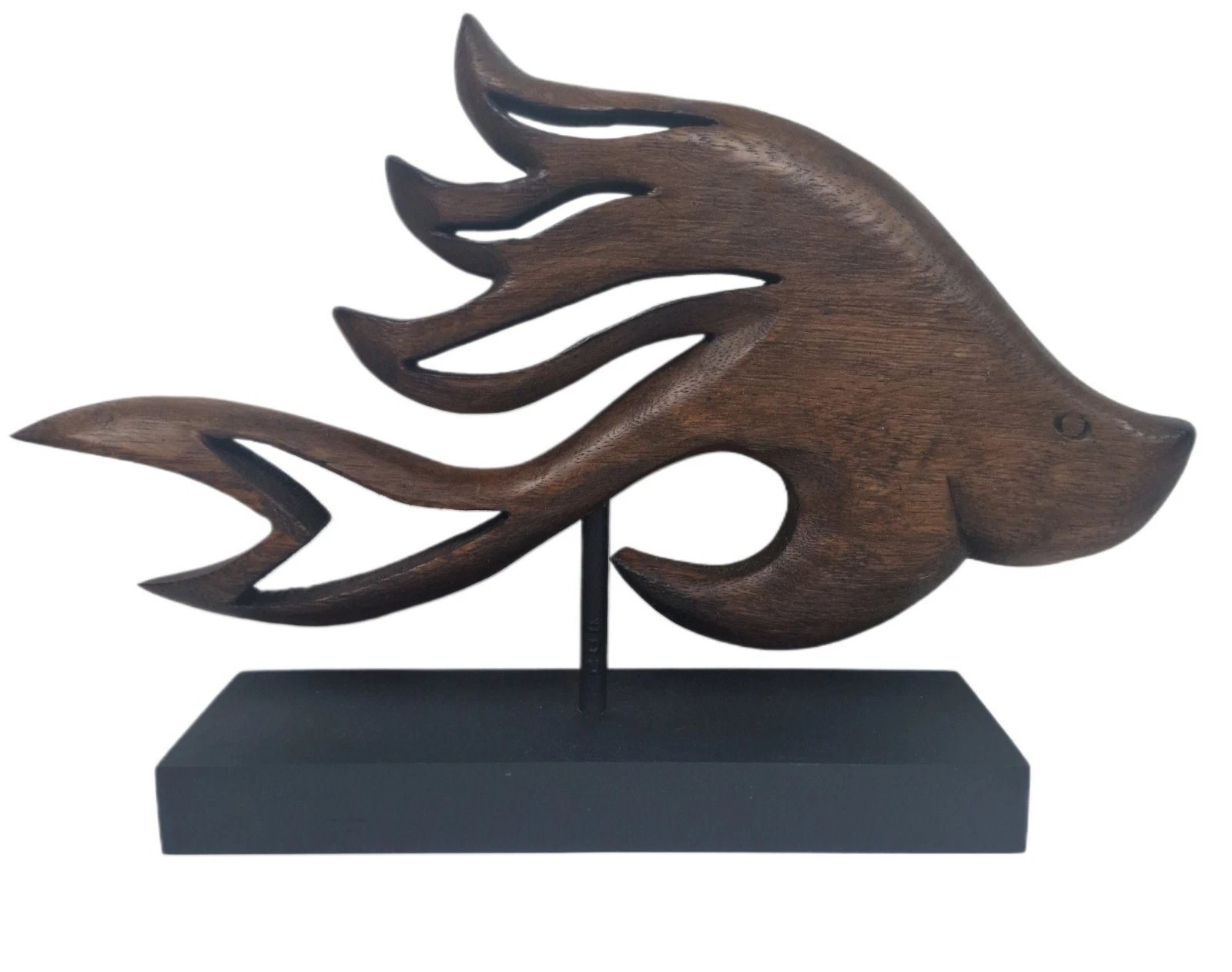 Hand Carved Wooden Fish Sculpture on Stand – Rustic Home Decor