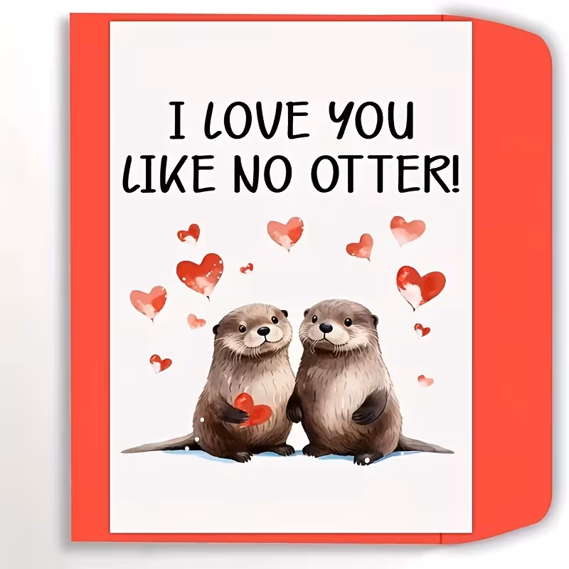 Adorable Otter Love Letter Card & Envelope - Cute Clasped Paws Birthday:Anniversary:Valentine': Day Card Suitable for Men, Women, Spouse, Boyfriend, Girlfriend - Unique Romantic Gift for Otter Lovers