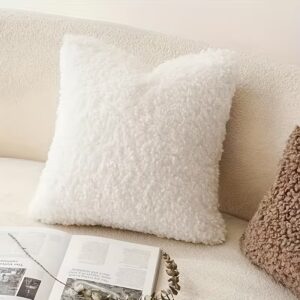 Cloud cream teddy texture cushion with a soft plush finish, styled on a sofa