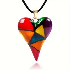 colourful heart necklace with vibrant design on chain