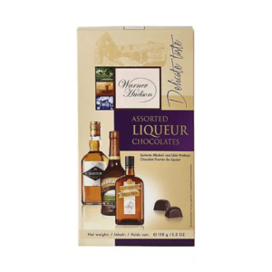 Warner Hudson assorted liqueur chocolates gift box with alcohol filled chocolates in luxury packaging