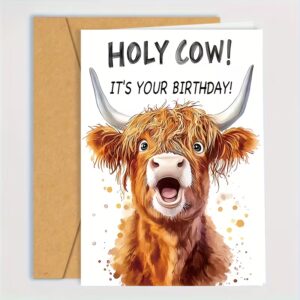 holy cow its your birthday card with playful cow design and bold text