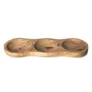 mango wood 3 section serving dish for dips and snacks
