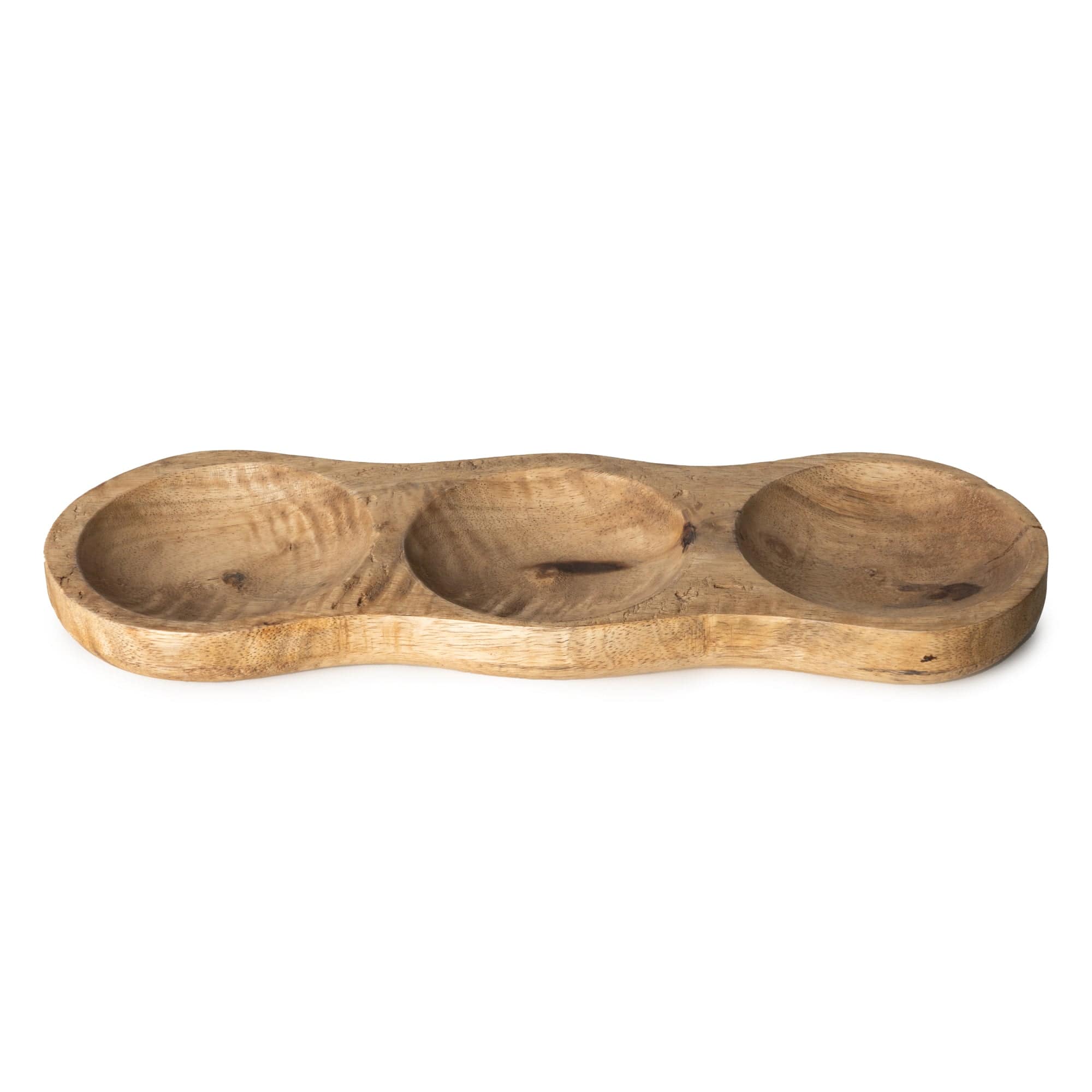 mango wood 3 section serving dish for dips and snacks
