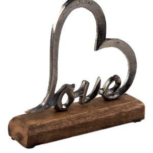 Love Heart Metal Sculpture with Wooden Base