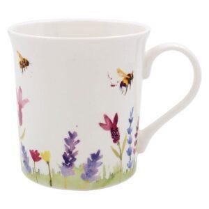Lavender and Bee fine china mug featuring bees and lavender flowers