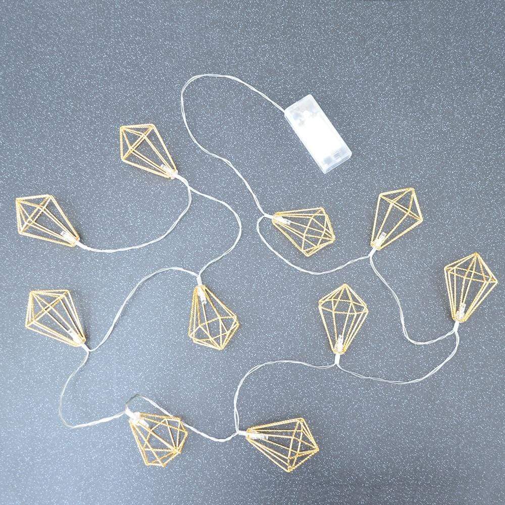 Gold geometric diamond shape LED fairy lights with warm white illumination