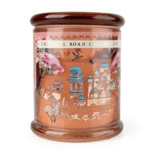 Silk Road Collection Jhangye glass jar candle with decorative illustrated design