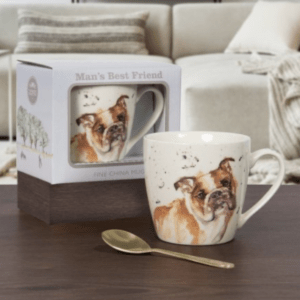 Man's Best Friend fine china mug featuring a bulldog illustration