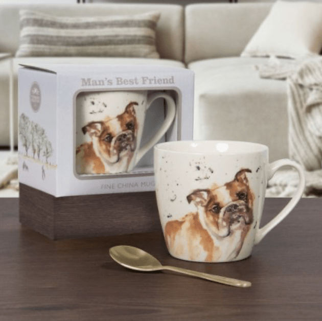 Man's Best Friend fine china mug featuring a bulldog illustration