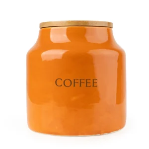 coffee storage jar, orange ceramic storage jar, kitchen coffee canister