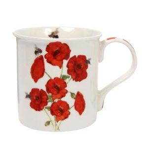 Bee-Tanical Poppies and Bees Fine China Mug with red poppy flower design