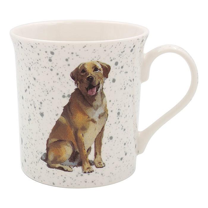 Waggy Tails Golden Labrador fine china mug featuring Labrador dog artwork