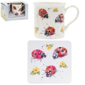 Country Life Ladybird fine china mug featuring colourful ladybirds and flowers