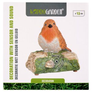 Robin on log garden ornament with sound