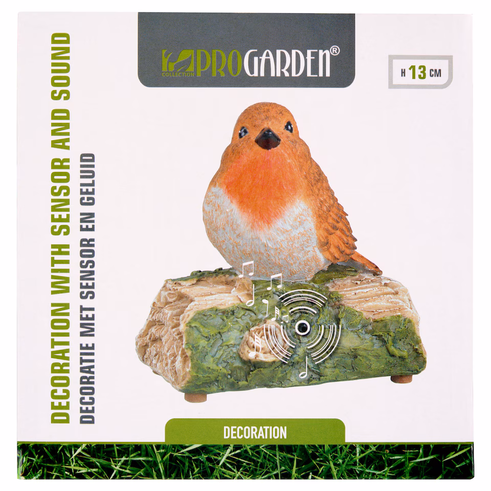 Robin on log garden ornament with sound