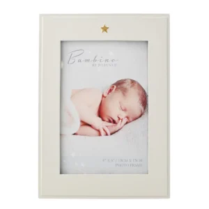 Cream Bambino baby photo frame with gold star detail for a 4 x 6 inch photograph.